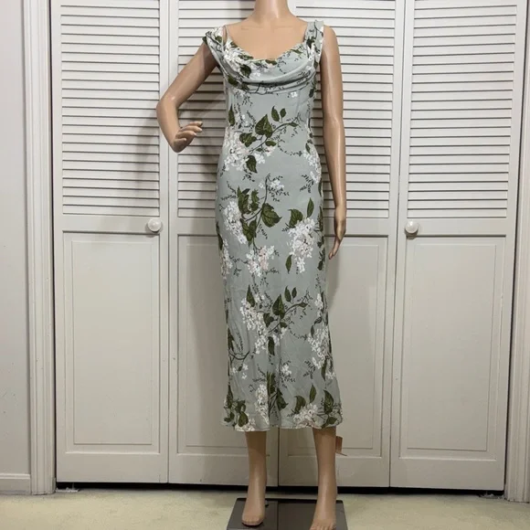 NWT Reformation Reya Sage Green Floral Midi Dress Tea Garden Size 4 - Picture 5 of 16